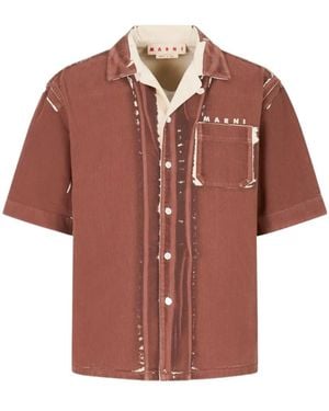 Marni Logo Patch Bowling Shirt - Red