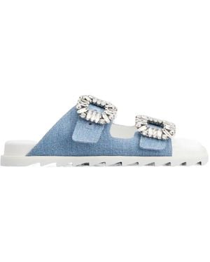 Roger Vivier Slidy Viv' Strass Buckle Mules - Blue
