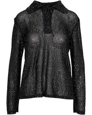MSGM Embellished Knitted Polo Shirt - Black