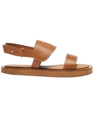 Max Mara Embossed-Logo Leather Sandals - Brown