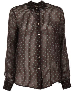 Mazzarelli Striped Floral Shirt - Brown