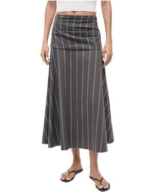 STAUD Sol Skirt Huntington Stripe - Grey
