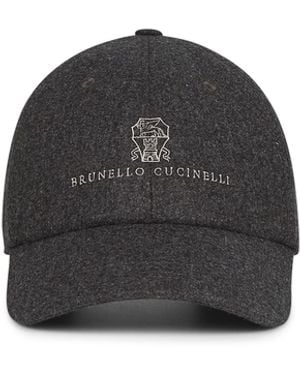 Brunello Cucinelli Flannel Embroidered Baseball Cap - Black