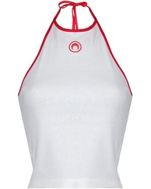 Marine Serre Moon Logo Bicolour Jersey Halter Tank Top - White