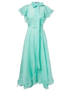 Leo Elsie Tie-Neck Linen And Silk Maxi Dress - Green