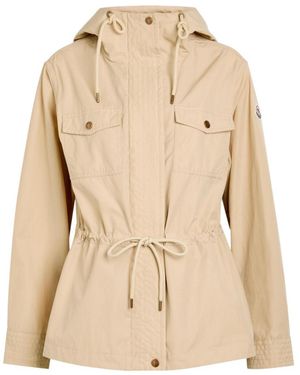 Moncler Serin Hooded Drawstring Waxed Poplin Parka Jacket - Natural