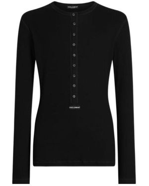 Dolce & Gabbana Henley Long Sleeve T-Shirt - Black