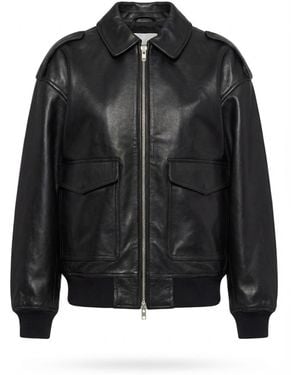Frankie Shop Classic-Collar Pocketed Leather Jacket - Black