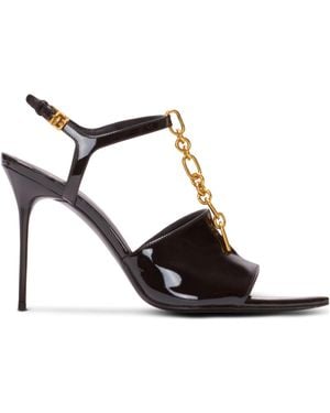 Balmain Sync Patent Leather Sandals With Heel - Black