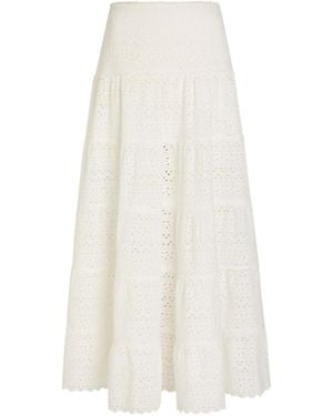 RIXO London Embroidered Cotton Midi Skirt - White