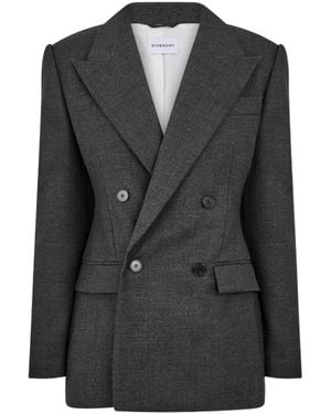 Givenchy Double Breasted Wool Long Sleeve Blazer - Black