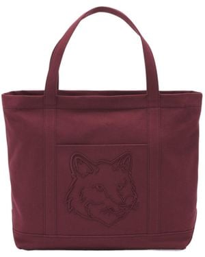 Maison Kitsuné Maison Kitsuné Fox Head Embroidered Large Tote Bag