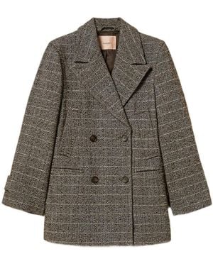 Twinset Herringbone Double-Breasted Coat - Brown