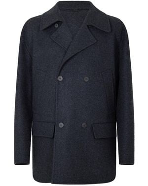 Fendi Double-Breasted Wool Blend Peacoat - Blue