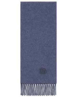 Gucci Cashmere Scarf With Patch - Blue