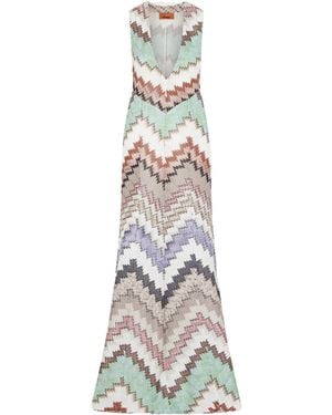 Missoni Striped Metallic Crochet-Knit Maxi Dress - White