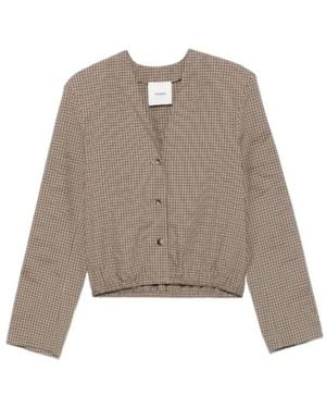 Nanushka Checked V-Neck Shirt - Brown