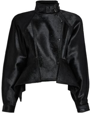 Balmain Pony-Effect Leather Signature Jacket - Black