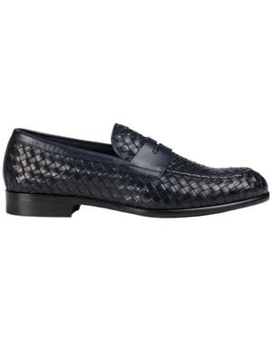 Doucal's Round Toe Woven Loafers - Black