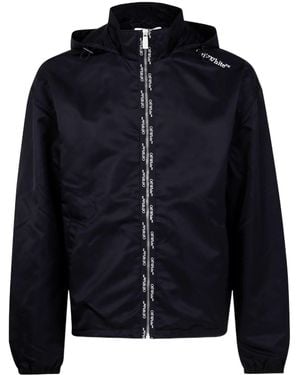 Off-White c/o Virgil Abloh Zipped Hooded Logo-Tape Jacket - Blue