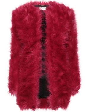 Saint Laurent Minimalist Fleece Coat - Red