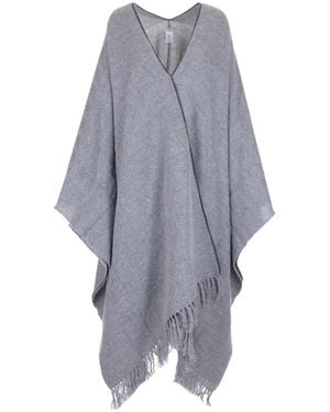 Brunello Cucinelli Monili-Trim Fringed Knitted Poncho - Gray