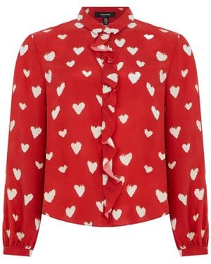 R13 Ruffled Heart Print Shirt - Red