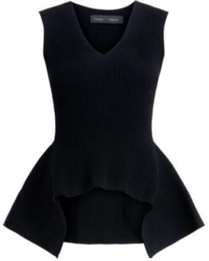 Proenza Schouler Eugenie Ribbed V-Neck Top - Black