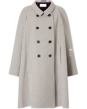 Dries Van Noten Double-Breasted Checked Woven Coat - Gray