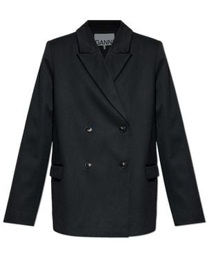 Ganni Double-Breasted Blazer - Black