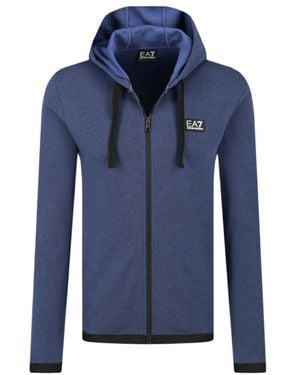 EA7 Logo Hooded Casual Coat - Blue