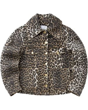 Ganni Leopard Denim Jacket - Gray