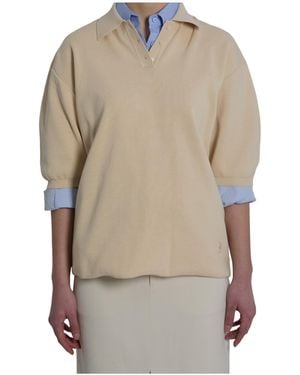 Frankie Shop Nola Puff-Sleeve Knit Polo Top - Natural