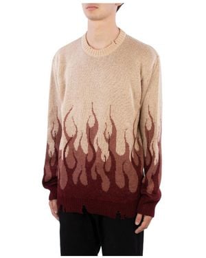 Vision Of Super Flame Intarsia Knitted Distressed Jumper - Red
