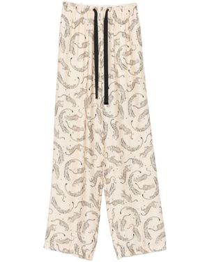 forte_forte Leopard-Print Drawstring Palazzo Trousers - Natural