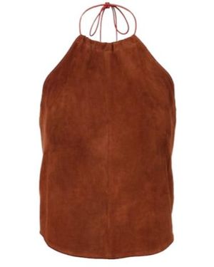 Stouls Halterneck Suede Top - Brown