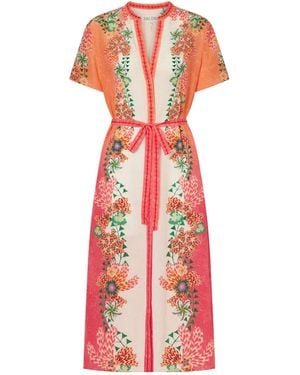 Saloni Floral-Print Silk Midi Dress - Red