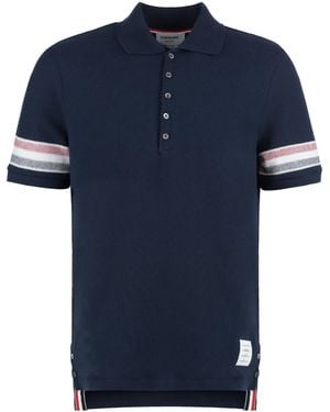 Thom Browne Logo Patch Striped Polo Shirt - Blue