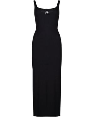 Marine Serre Moon Logo Ribbed Jersey Long Dress - Black