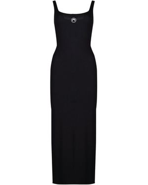 Marine Serre Moon Logo Ribbed Jersey Long Dress - Black