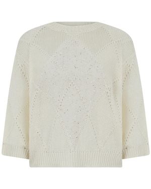Peserico Sequined Cropped Knitted Jumper - White