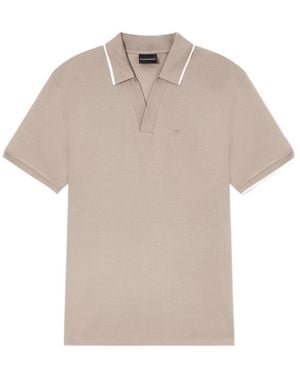 Emporio Armani Piqued V-Neck Polo Shirt - White