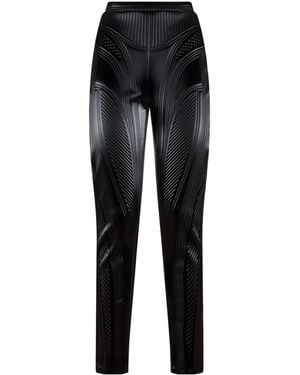 Mugler Stripe-Embossed High-Waisted Leggings - Black