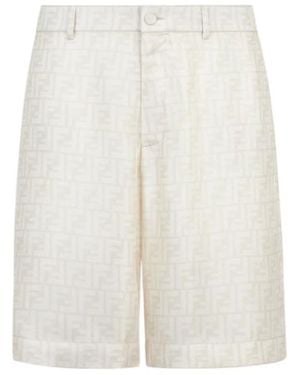 Fendi Ff Jacquard Satin Shorts - White