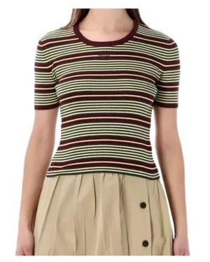Prada Striped Short-Sleeved Knitted Top - Brown