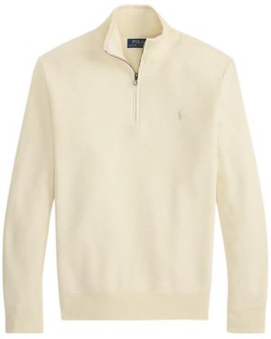 Polo Ralph Lauren Mesh-Knit Quarter-Zip Sweater - White