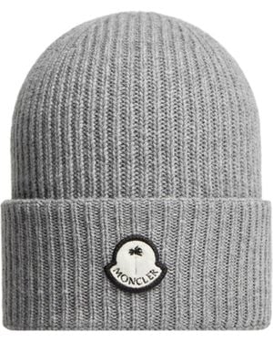 Moncler X Palm Angels Logo Patch Knit Beanie - Gray