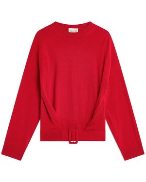 Semicouture Belted Crew Neck Sweater - Red