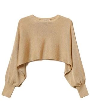 Twinset Cropped Crewneck Knitted Top - Natural