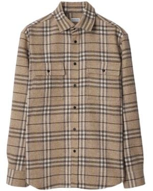 Burberry Check Flannel Button-Down Shirt - Brown